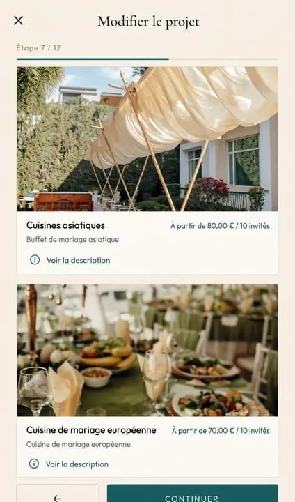 Écran catalogue Modifier le projet